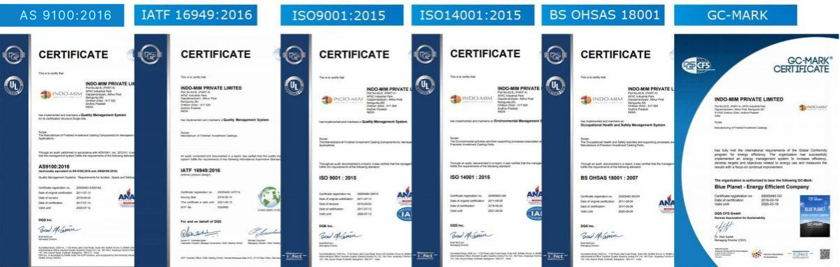 Investment casting certifications